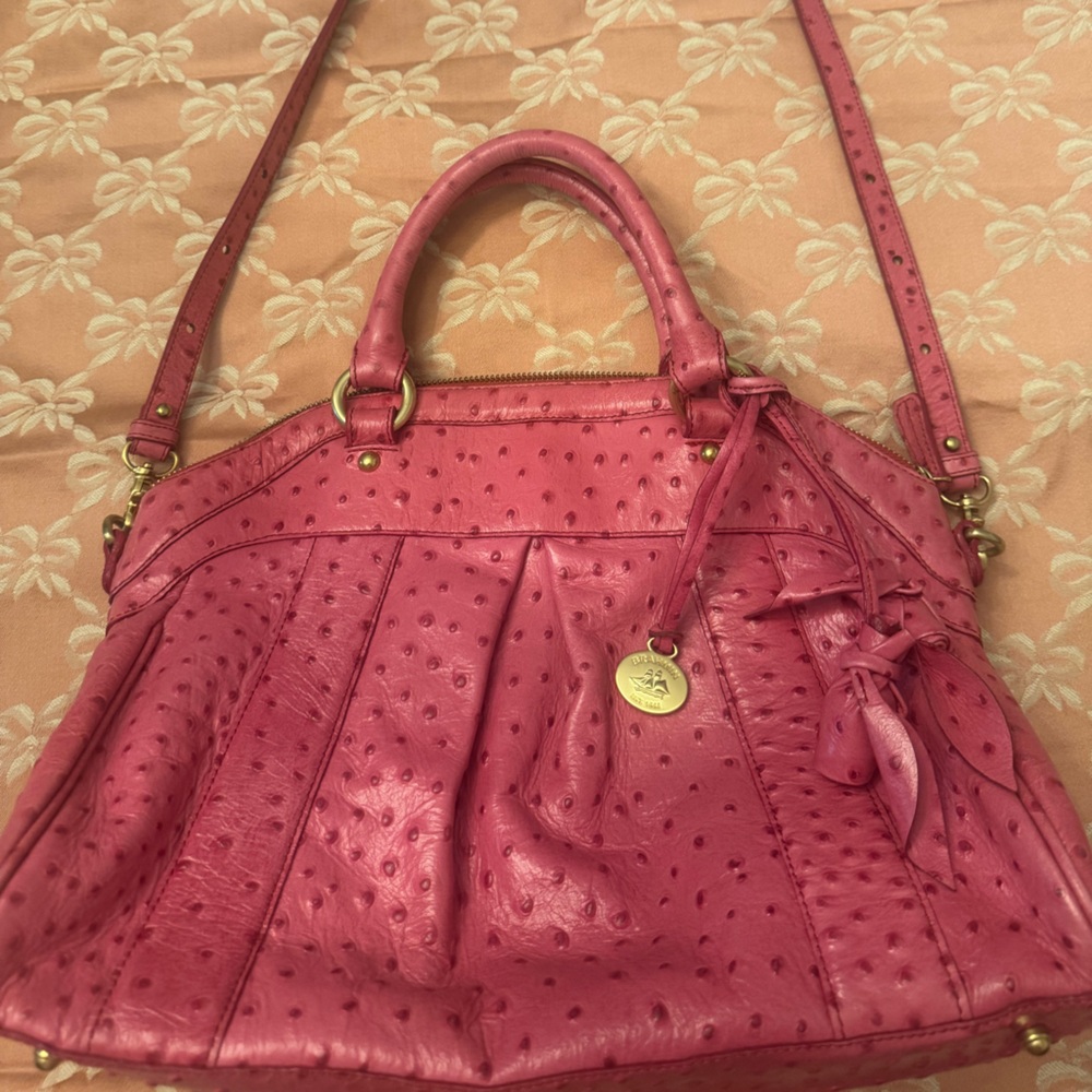 Brahmin Raspberry Ostrich Leather Satchel Immaculate condition!!